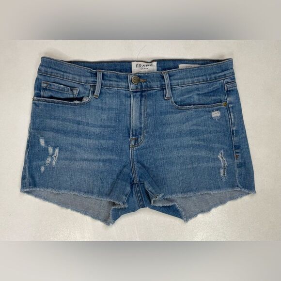 Frame Le Cutoff Denim Jean Shorts Women Size 28 Blue Distressed - Picture 1 of 8